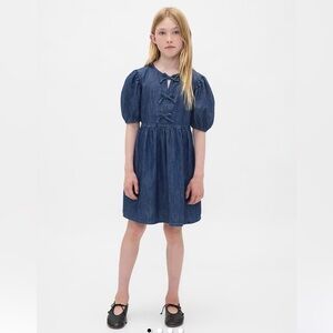 Kids Poplin Puff-Sleeve Denim Dress NWT